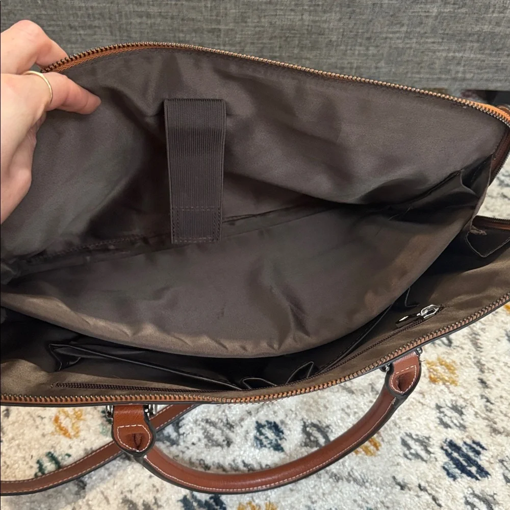 Cluci Leather Briefcase Tote Laptop Bag Brown Cream Work Satchel Structured